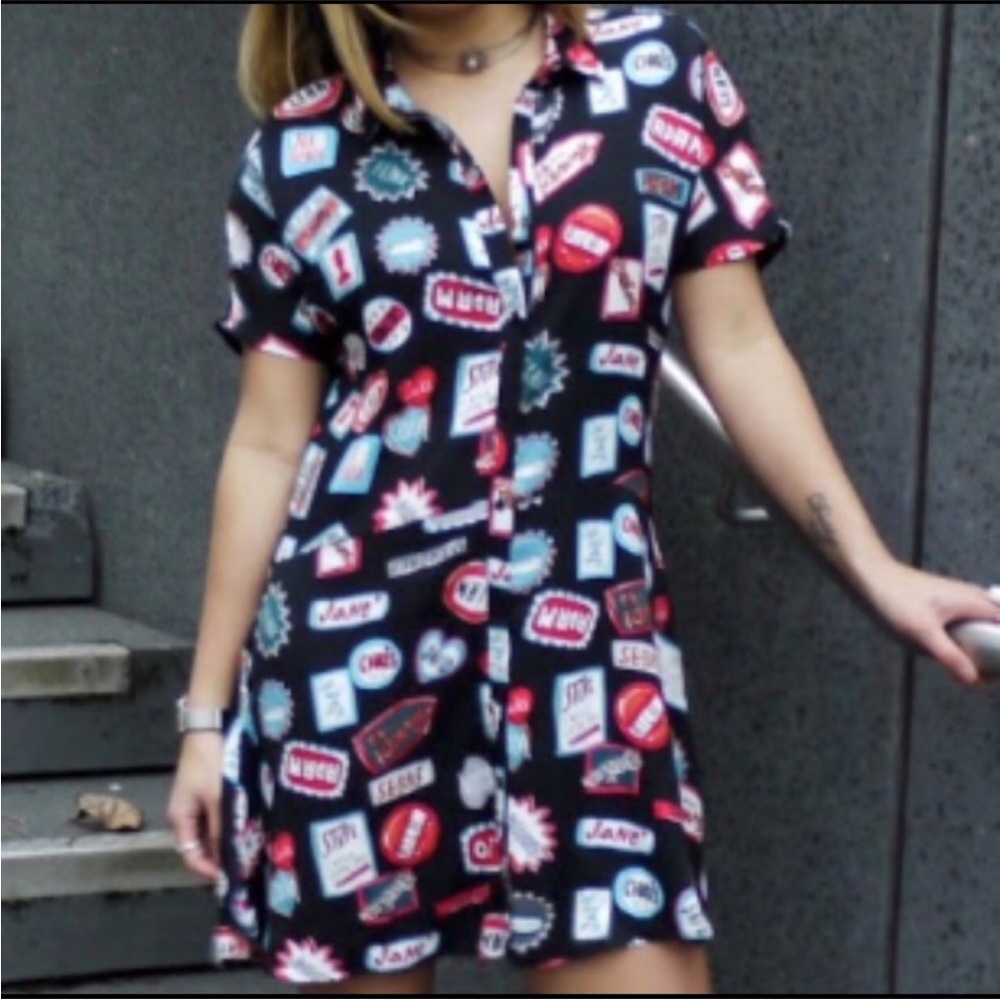 Zara Boys Names Mini Button Front Shirt Dress S - Picture 1 of 7